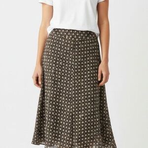 Sundance Silk & Wool Midi A-Line Floral Skirt Women Size 4 Brown Lined Full